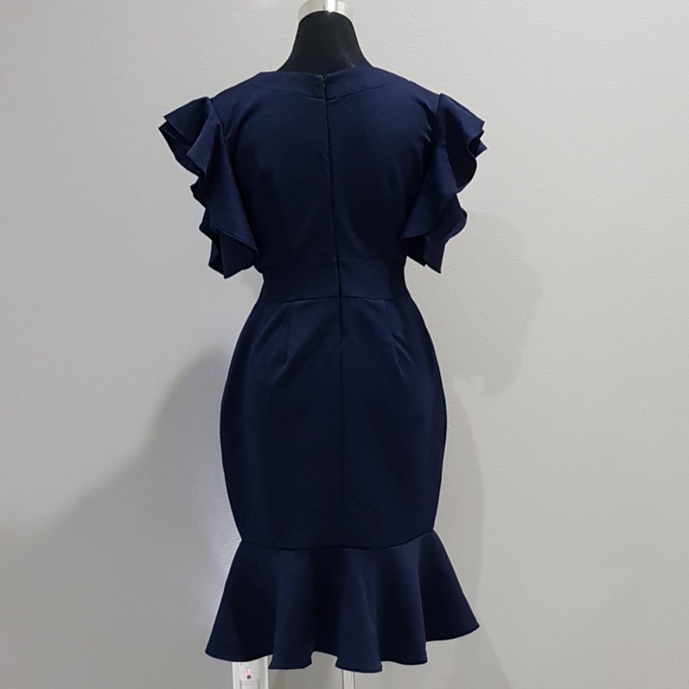 Navy Blue Ruffle Dress New! - Picture 2 of 9